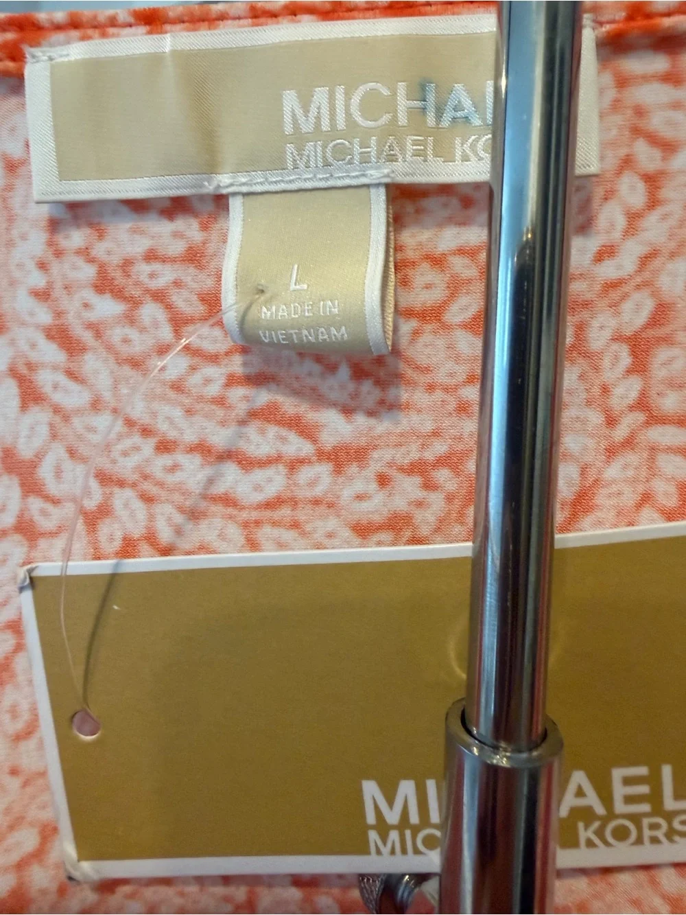 Michael Kors Top NWT L Orange Paisley V-Neck Silver Hardware Blouse